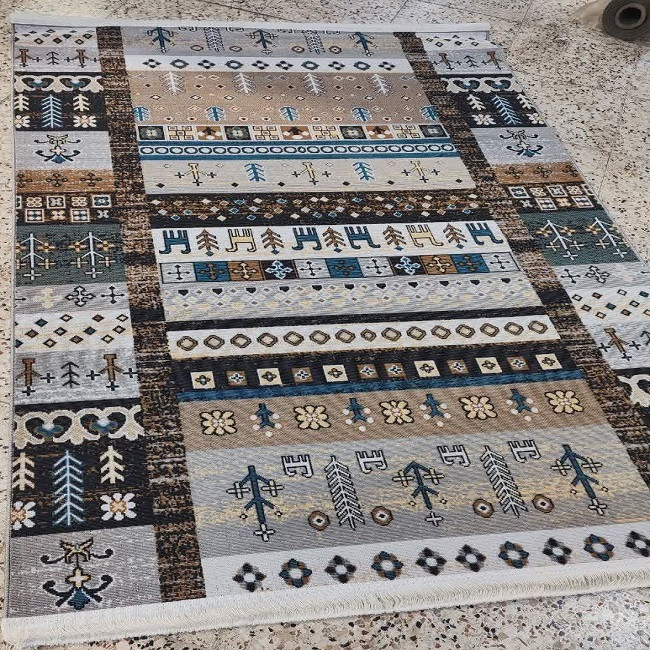 گلیم ماشینی دنیای فرش مدل نرگس نسکافه ای کد 2025