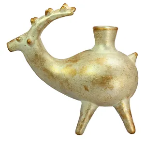 شمعدان سفالي دست نگار طرح بز کوهی کد 02-20 