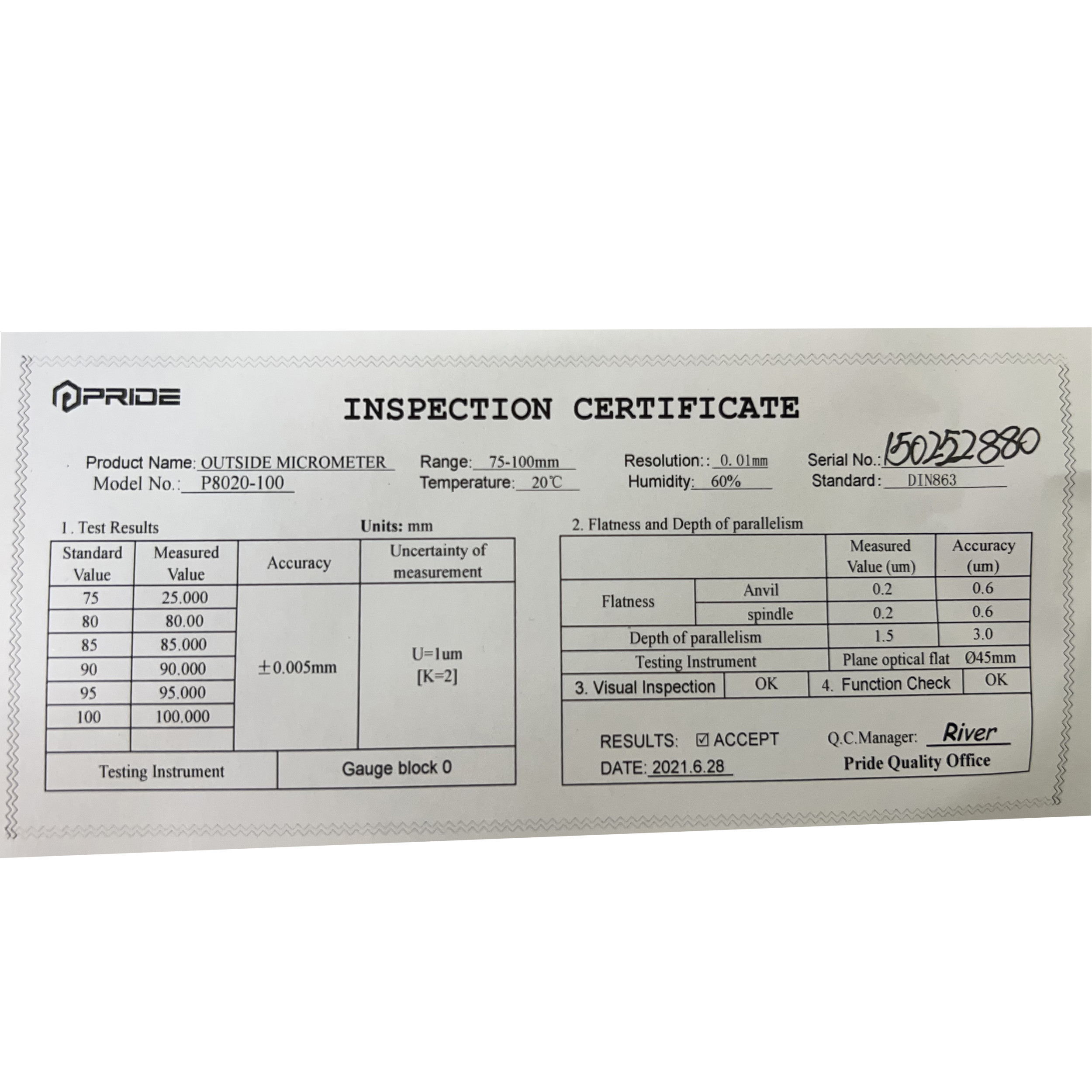 میکرومتر پراید مدل P8020-100 میکرومتر پراید مدل P8020-100