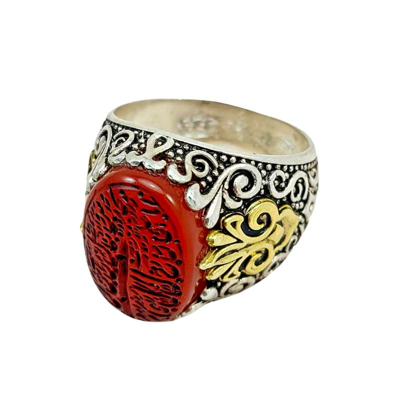 انگشتر نقره مردانه مدل عقیق خطی و من یتق الله