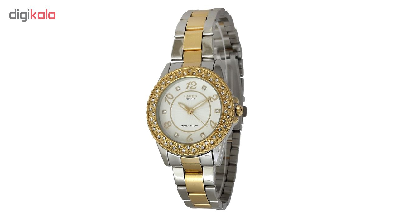 ساعت مچی عقربه ای زنانه لاروس مدل 0717-79800 به همراه دستمال مخصوص برند کلین واچ