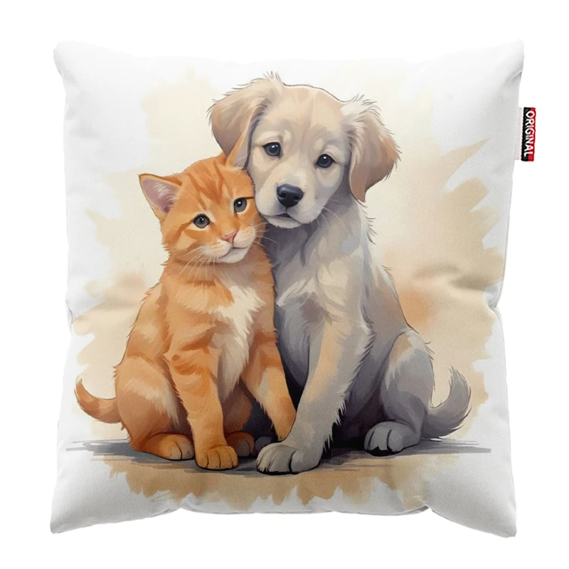 کوسن پاد آفرین مدل سگ و گربه کیوت کد 368 سایز 30*30 سانتی متر