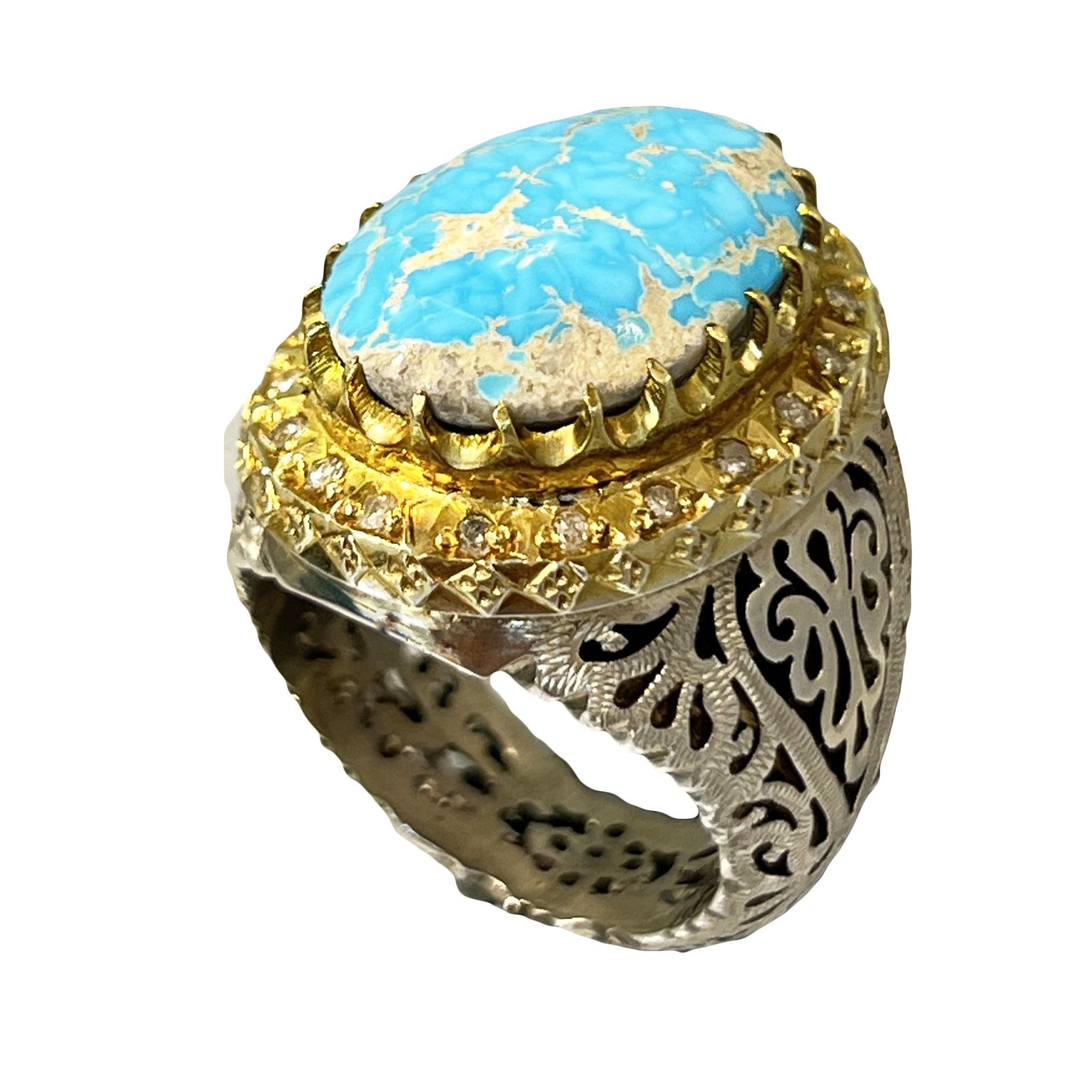 انگشتر نقره مردانه مدل اسپرت با نگین فیروزه نیشابوری 624 - - 1