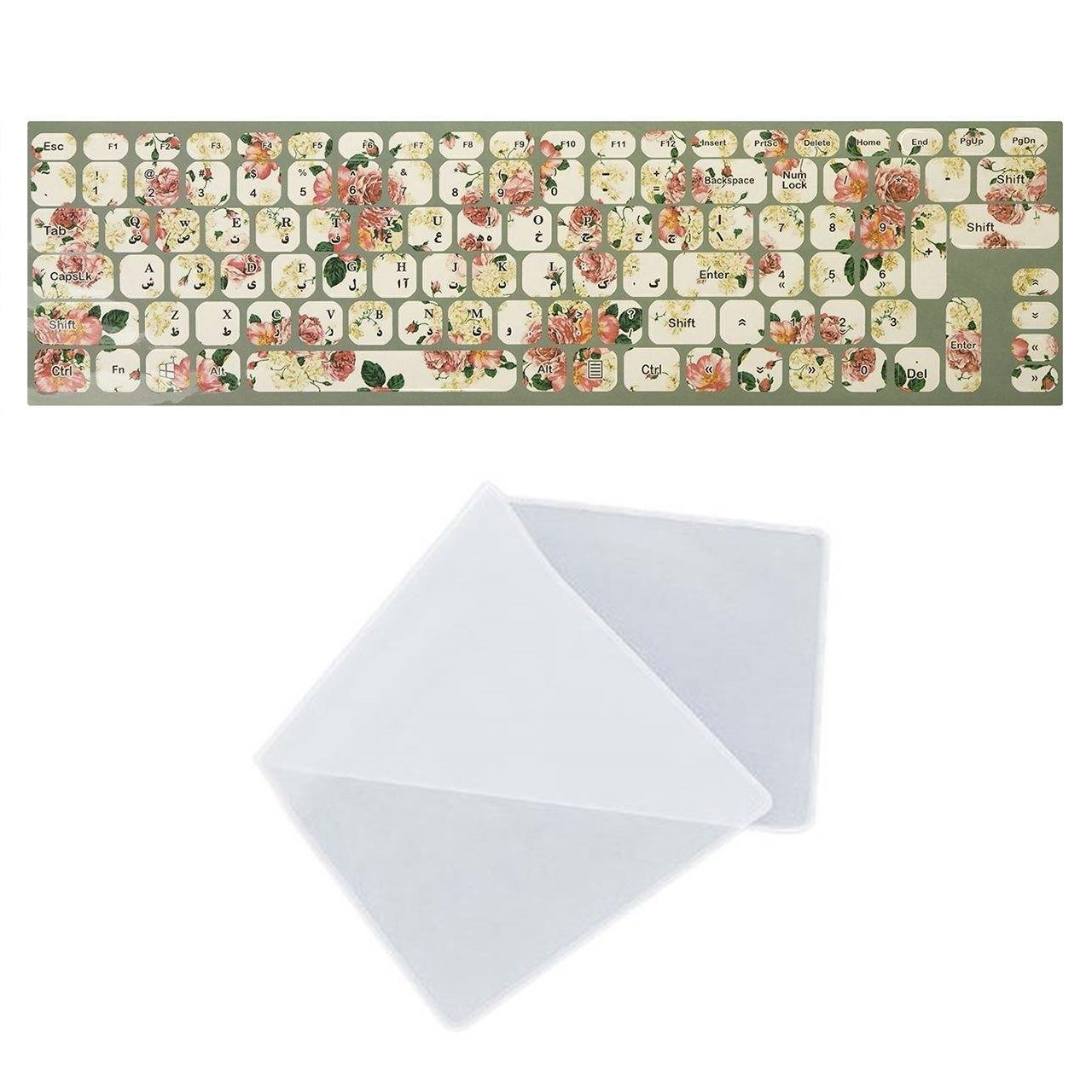 برچسب حروف فارسی کیبورد طرح گل 2 به همراه محافظ کیبورد