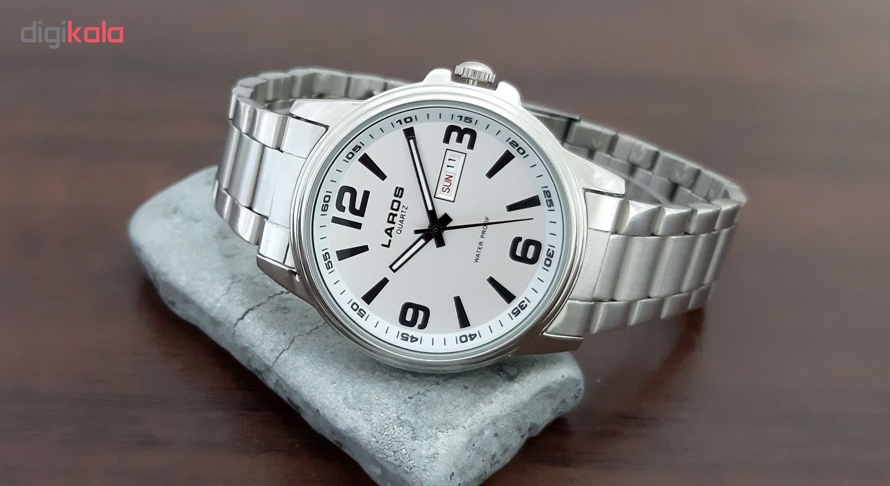 ساعت مچی عقربه ای مردانه لاروس مدل0817-79953-dd به همراه دستمال مخصوص برند کلین واچ