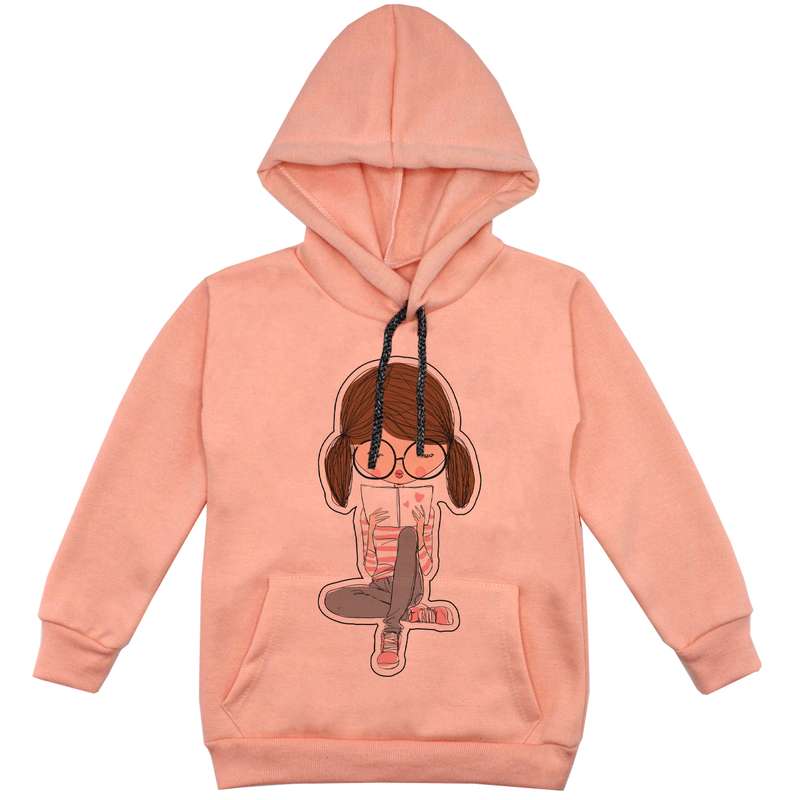 هودی دخترانه مدل دختر کتاب خوان کد  F108 رنگ گلبهی