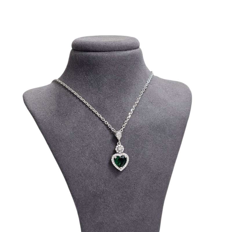 گردنبند نقره زنانه مدل قلب زمرد 74