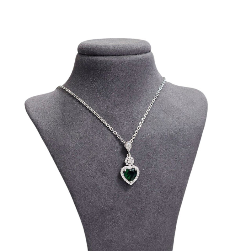 گردنبند نقره زنانه مدل قلب زمرد 74