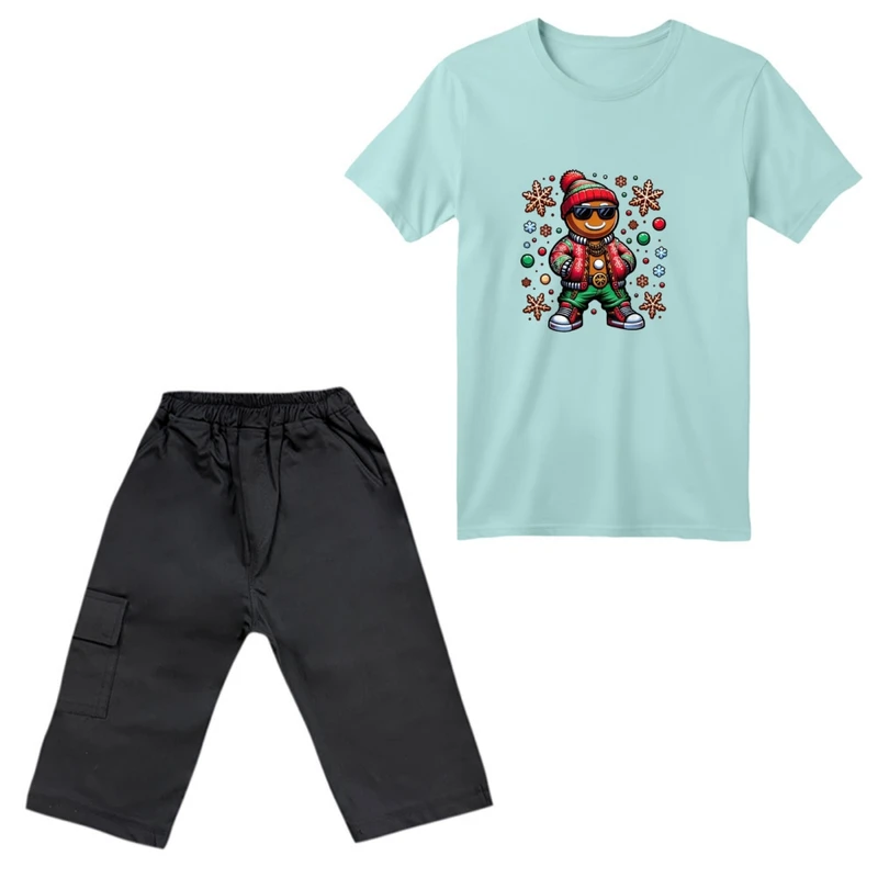 ست تی‌شرت آستین کوتاه و شلوارک پسرانه مدل کریسمسی کد08