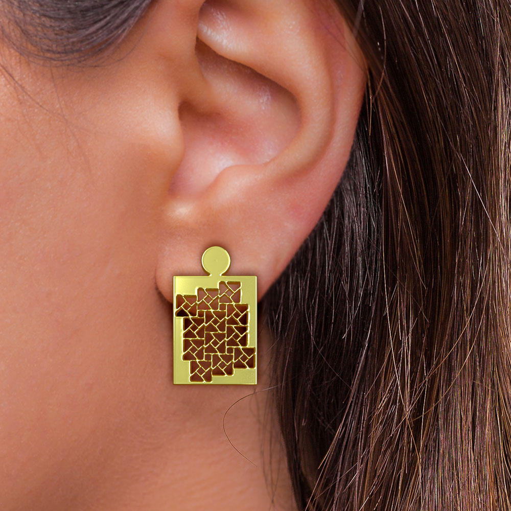 گوشواره طلا 18 عیار زنانه مدوپد مدل هندسی کد GA1-14251