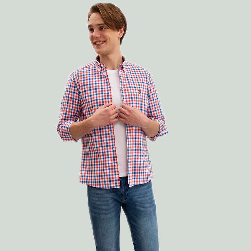 پیراهن آستین بلند مردانه یو اس پولو مدل چهارخانه