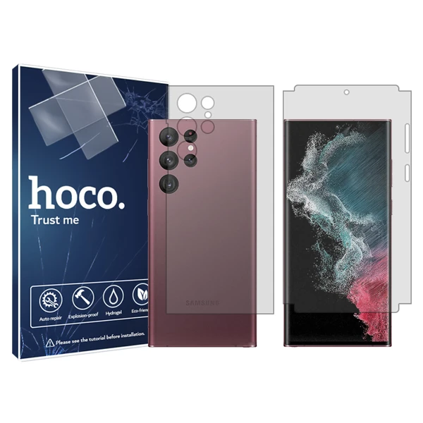 محافظ صفحه نمایش شفاف هوکو مدل HyGEL  مناسب برای گوشی موبایل سامسونگ Galaxy S22 Ultra 5G به همراه محافظ پشت گوشی