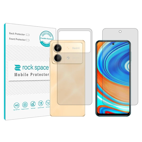 محافظ صفحه نمایش شفاف راک اسپیس مدل HyGEL مناسب برای گوشی موبایل شیائومی Redmi Note 13R  Pro به همراه محافظ پشت