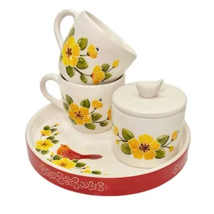 سرویس چای خوری 4 پارچه دو نفره مدل گل و مرغ