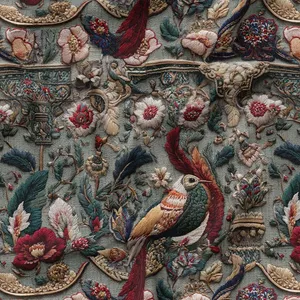 پارچه ملحفه عرض 1.5 متر پارچه باما طرح پنج بعدی پرنده کلاسیک کد 5014344 رنگ طوسی