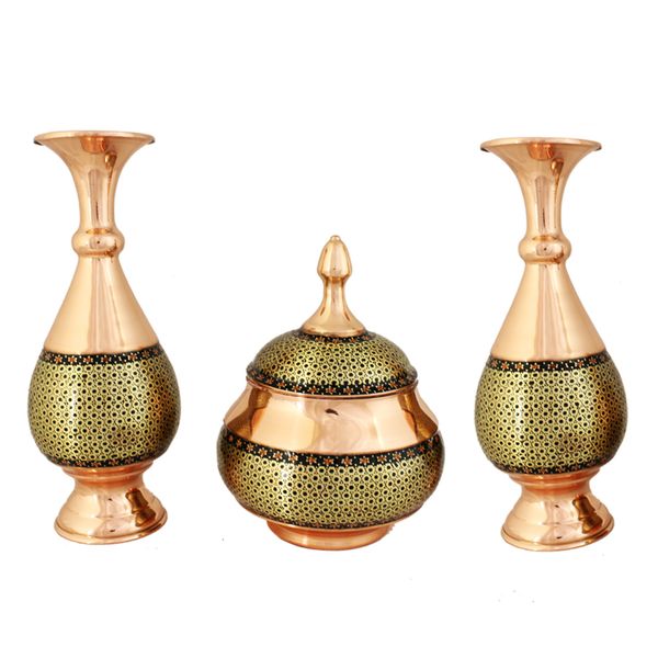 ست گلدان و قندان خاتم کاری کد F63 ست گلدان و قندان خاتم کاری کد F63