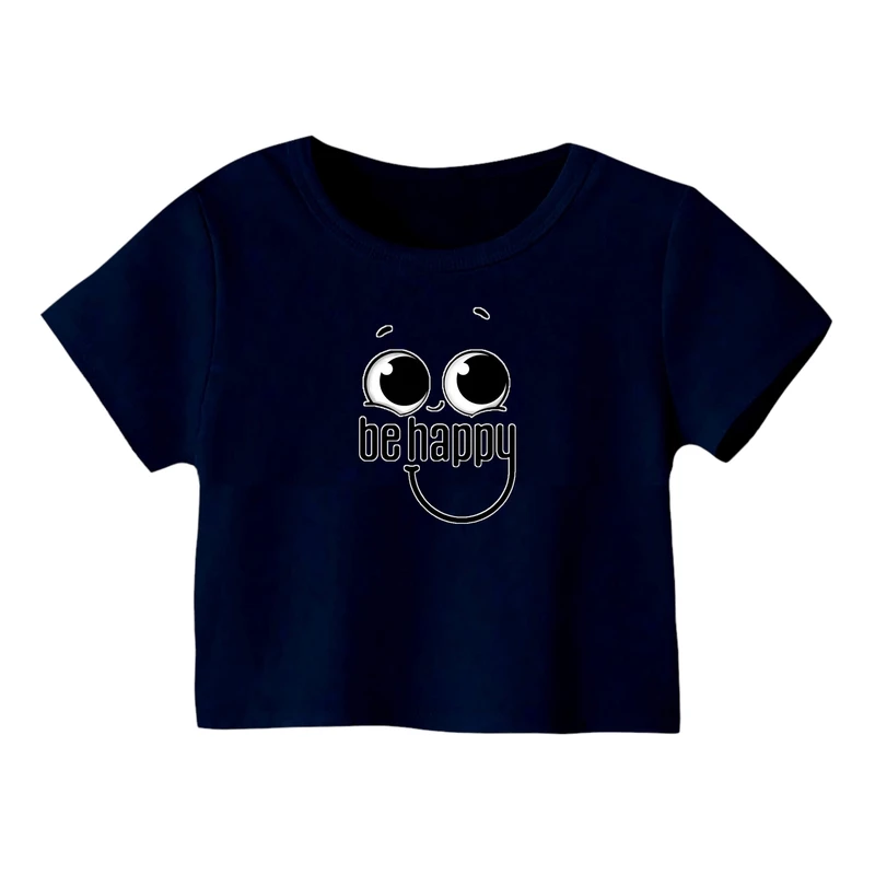 کراپ‌ تی‌شرت آستین کوتاه زنانه مدل شاد باش