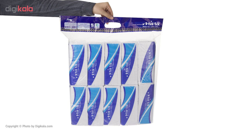 دستمال کاغذی 100 برگ مینا مدل Blue بسته 10 عددی