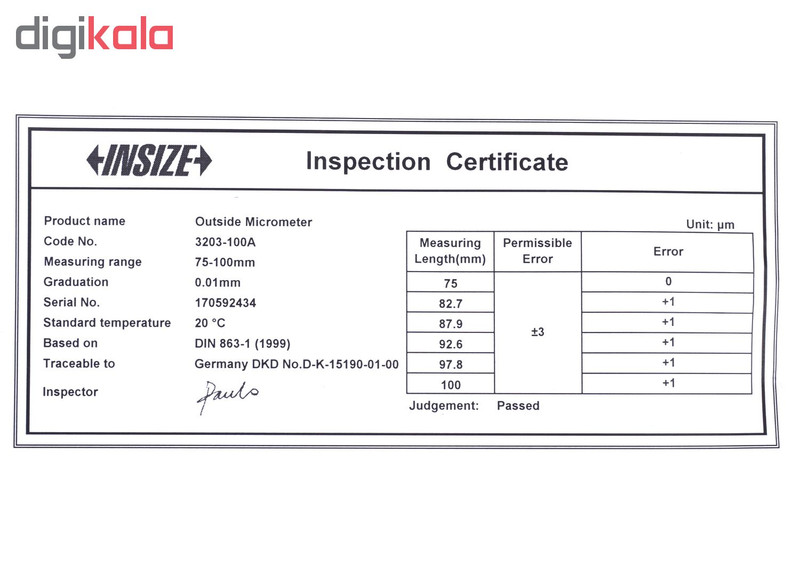 میکرومتر بیرون سنج اینسایز مدل 100A-3203