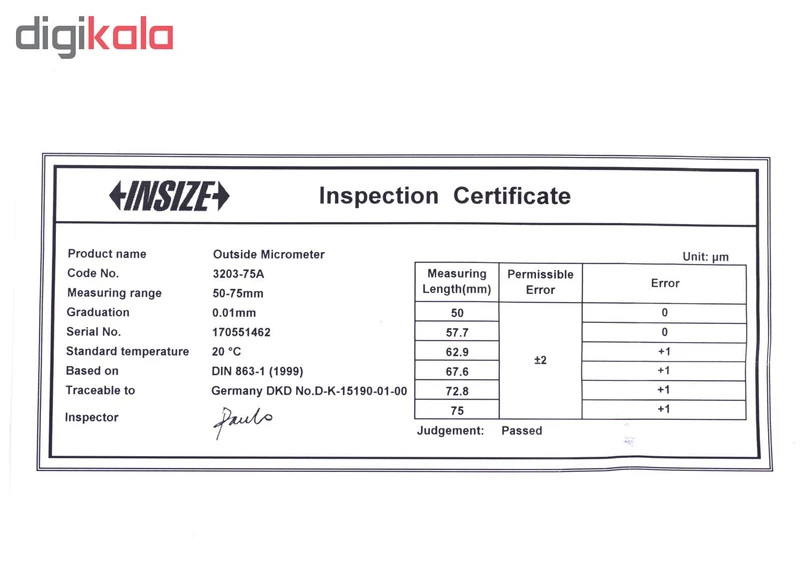 میکرومتر بیرون سنج اینسایز مدل 75A-3203 عکس شماره 5