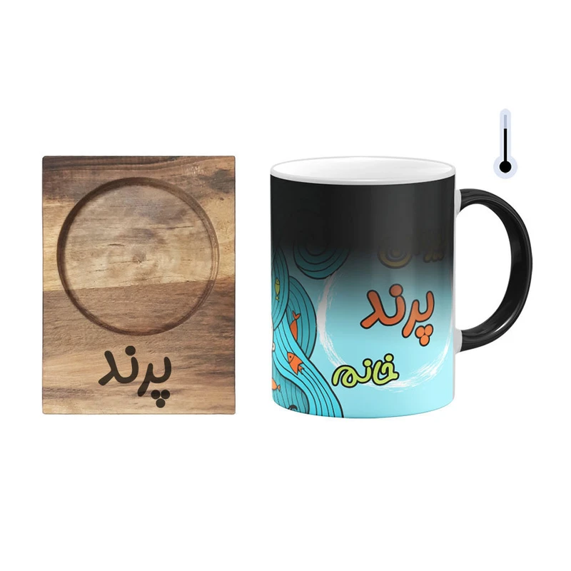 ماگ حرارتی گالری وبفر طرح پری دریایی مدل پرند به همراه زیر لیوانی