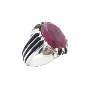 انگشتر نقره مردانه مدل یاقوت هندی کد 61042