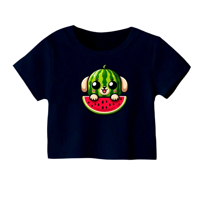 کراپ‌ تی‌شرت آستین کوتاه زنانه مدل سگ یلدایی کد 5