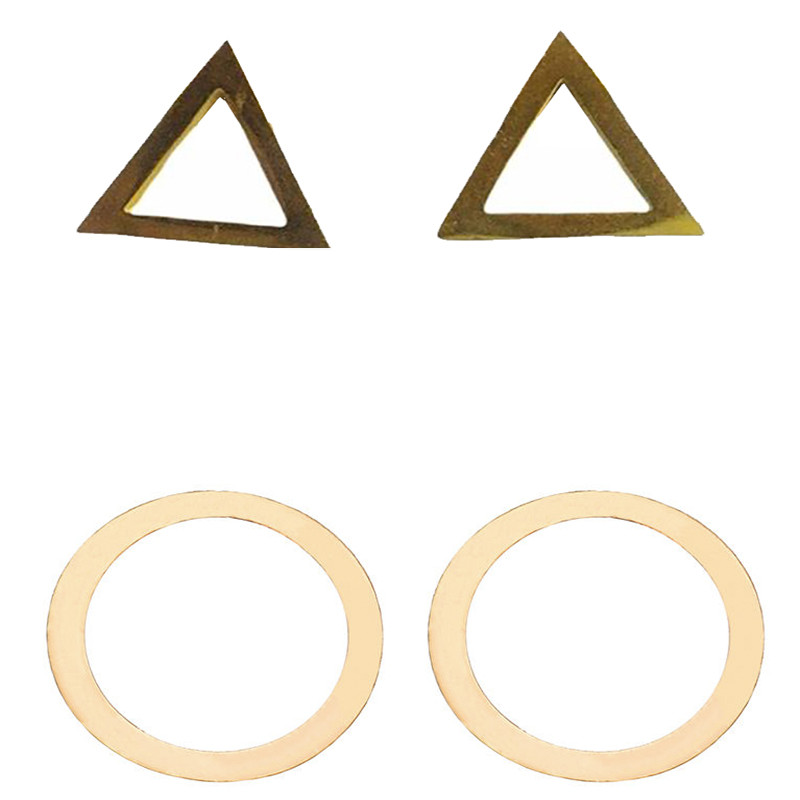 گوشواره زنانه مدل رینگ و مثلث مجموعه 2 عددی