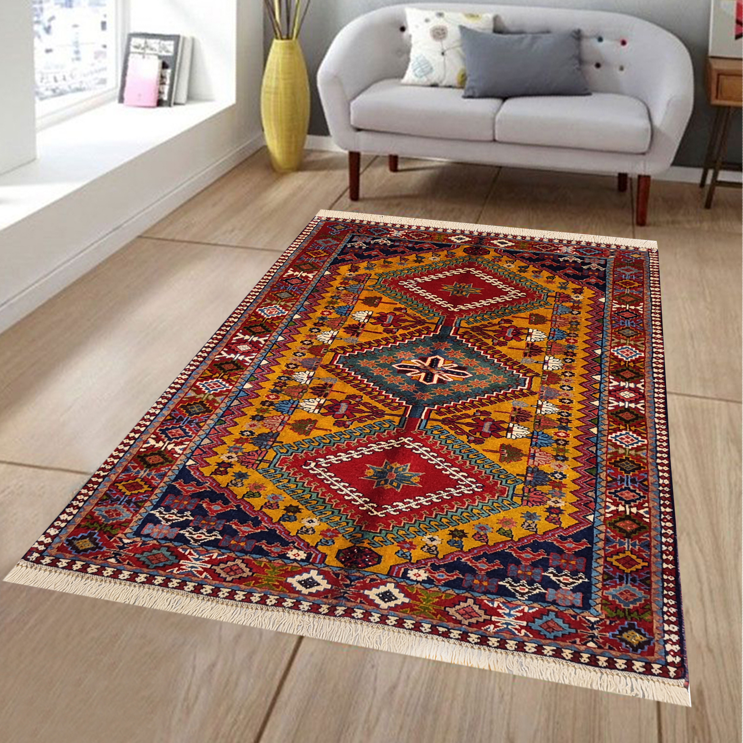 فرش دستبافت یک و نیم متری طرح لوزی کد AA476