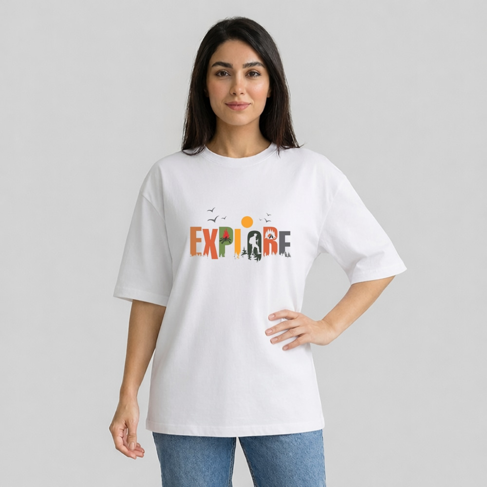 تی شرت آستین سه ربع زنانه مدل باکسی طرح جستجو گر