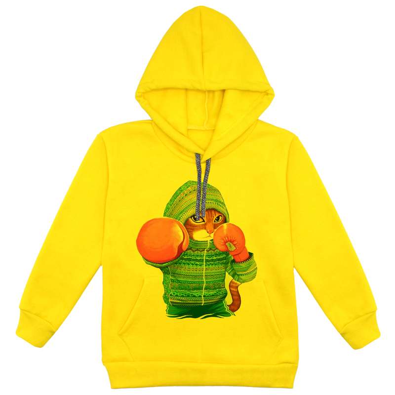 هودی پسرانه مدل گربه بوکسور F153 رنگ زرد