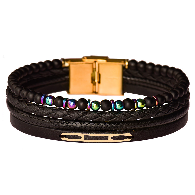 دستبند طلا 18 عیار مردانه کرابو طرح هندسی مدل Kr102255