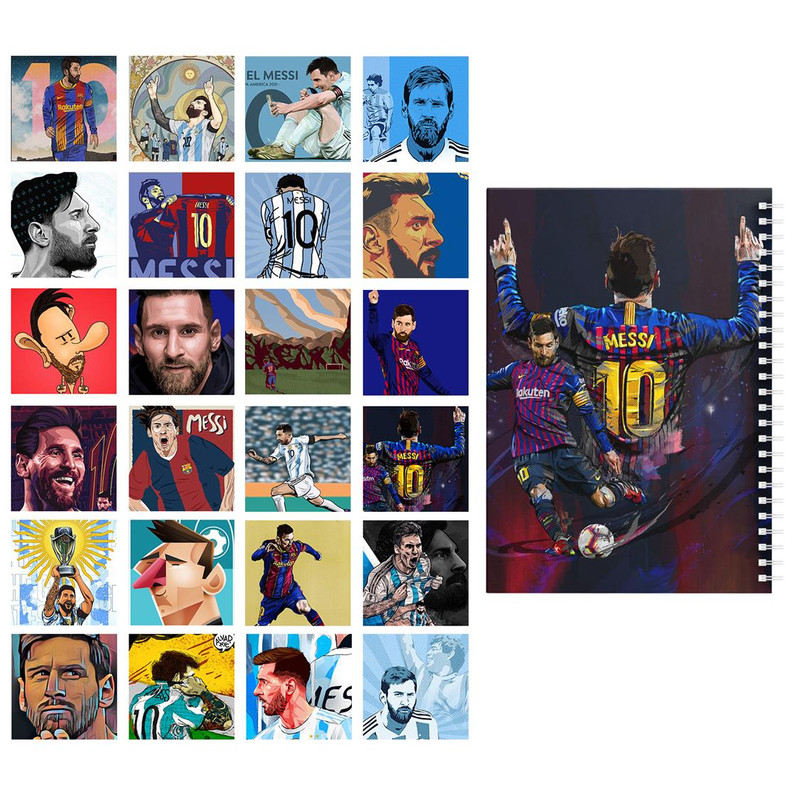 دفتر نقاشی باژیکان طرح فوتبالی مسی کد 20100671 به همراه فتوکارت مجموعه 24 عددی