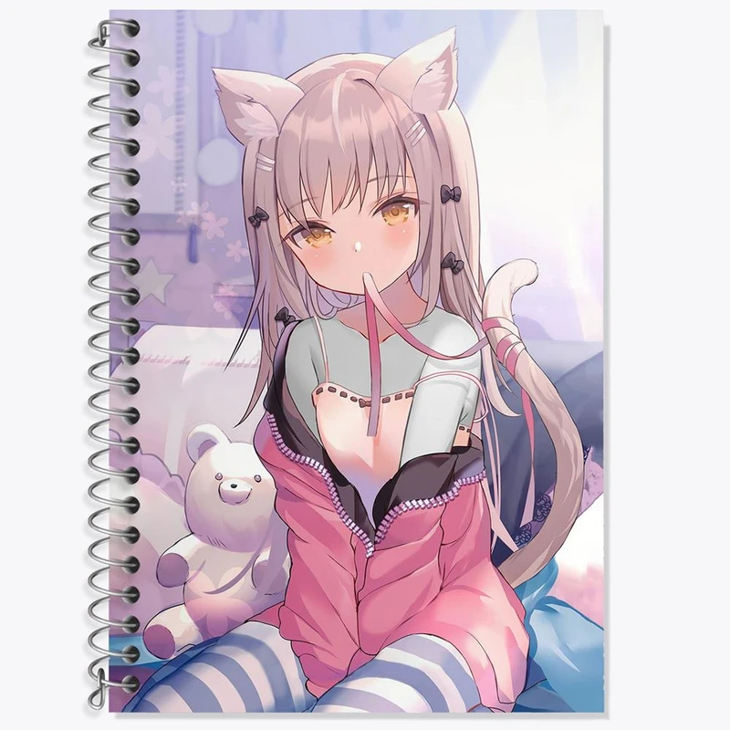 دفتر زبان 50 برگ خندالو مدل سه خط طرح دختر انیمه ای کد 18024