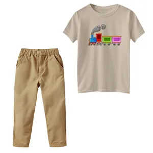 ست تی‌شرت و شلوار پسرانه مدل قطار کد 3 رنگ کرم