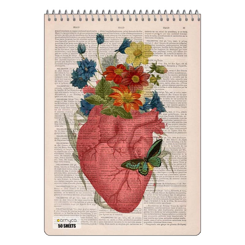 دفتر نقاشی 50 برگ سیمی کارنیکا طرح روزنامه وینتج قلب Vintage Newspaper Heart کد 32323