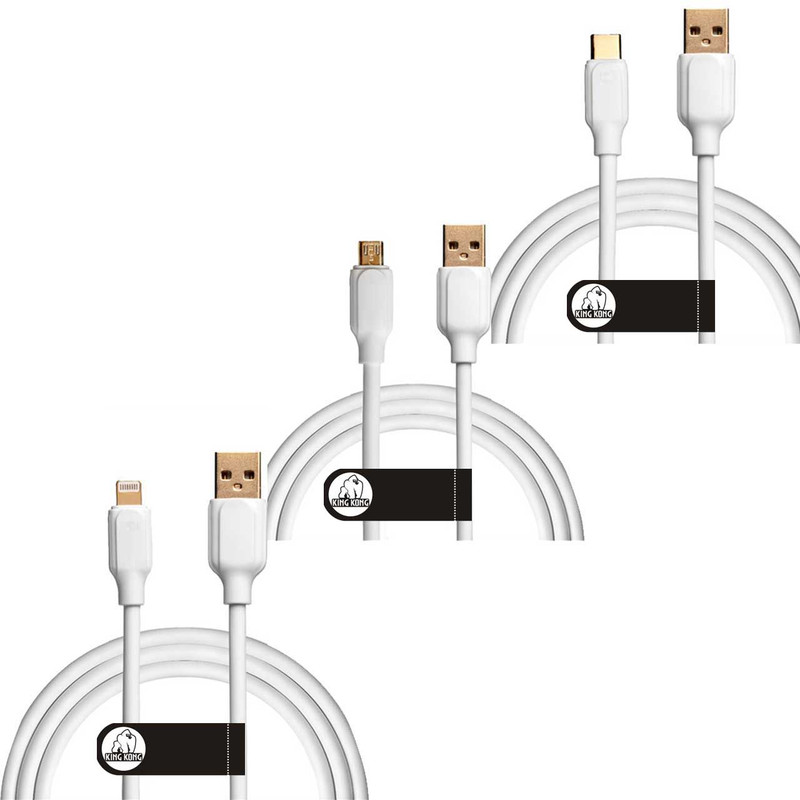 کابل تبدیل USB به MicroUsb کینگ کونگ مدل POWER-BLU33 طول 1 متر به همراه کابل تبدیل USB به USB-C و کابل تبدیل USB به لایتنینگ