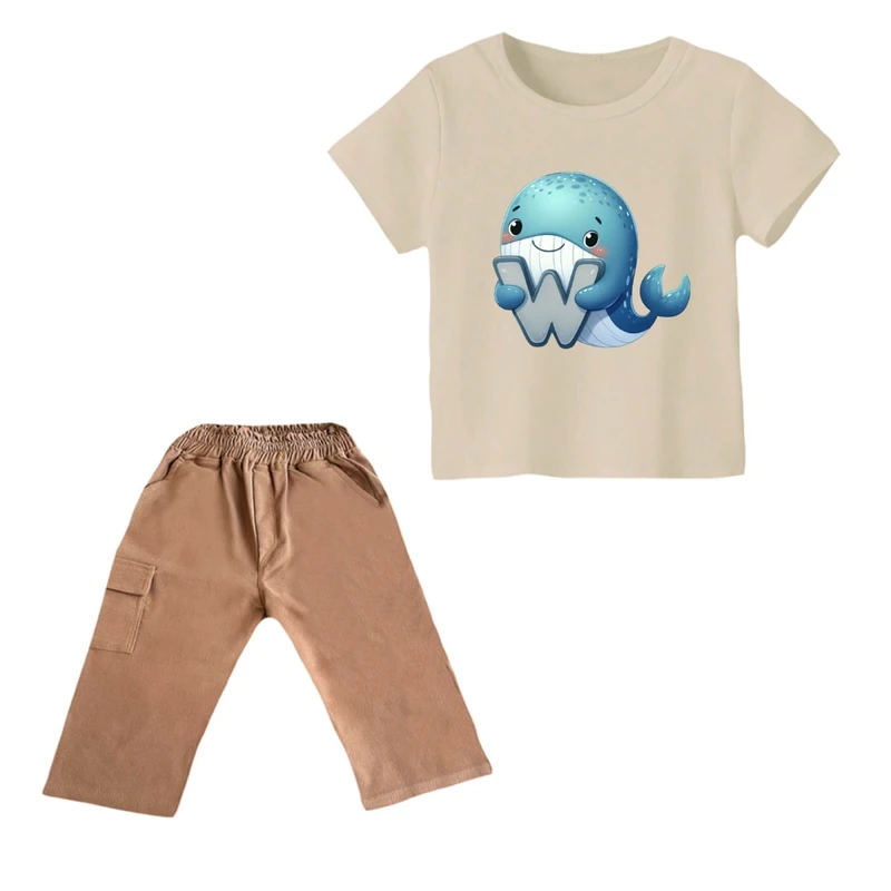 ست تی شرت و شلوارک پسرانه مدل نهنگ کد 3