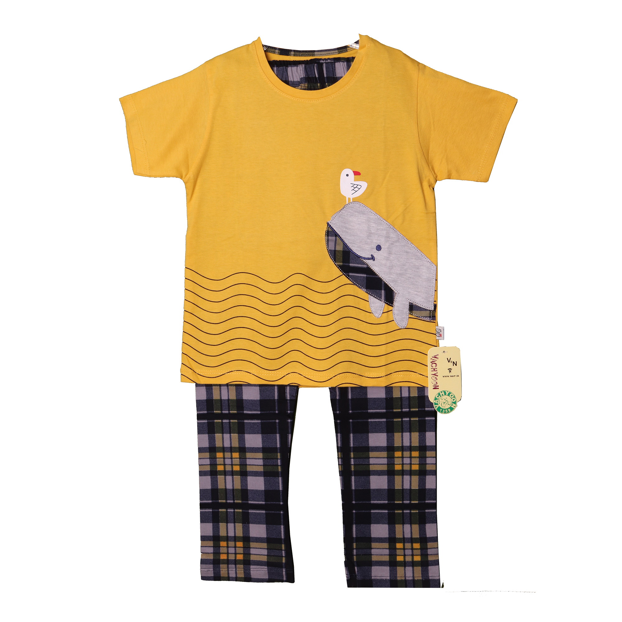 ست تی شرت و شلوار پسرانه مدل نهنگ زرد