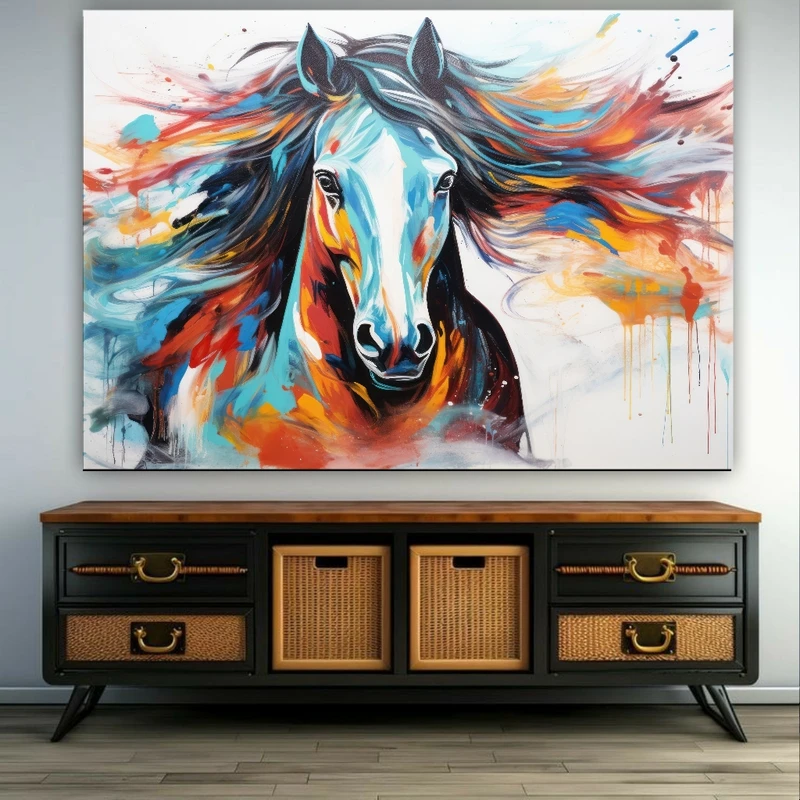 تابلو بوم طرح مخمل نقاشی آبرنگی مدل اسب کد FP103754