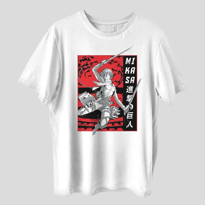 تی شرت آستین کوتاه زنانه مدل انیمه ای اتک ان تایتان شخصیت میکاسا کد anm454