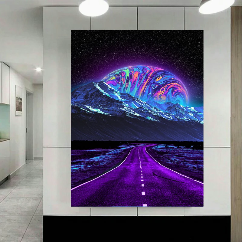 تابلو بوم طرح کهکشان و ستارگان مدل Purple Road کد AR2317