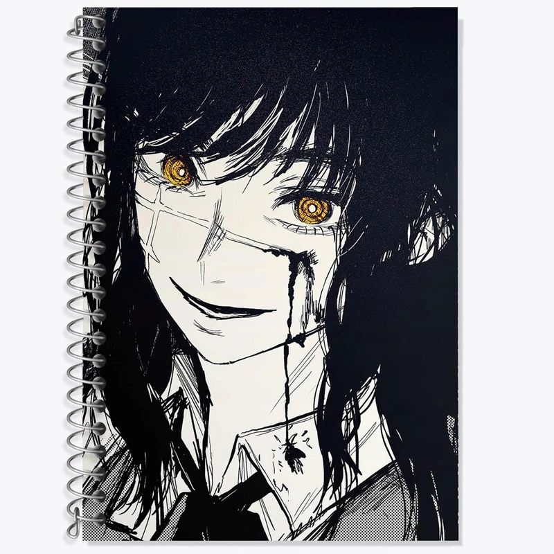 دفتر زبان 50 برگ خندالو مدل سه خط طرح میتاکا انیمه مرد اره ای Chainsaw Man کد 23212