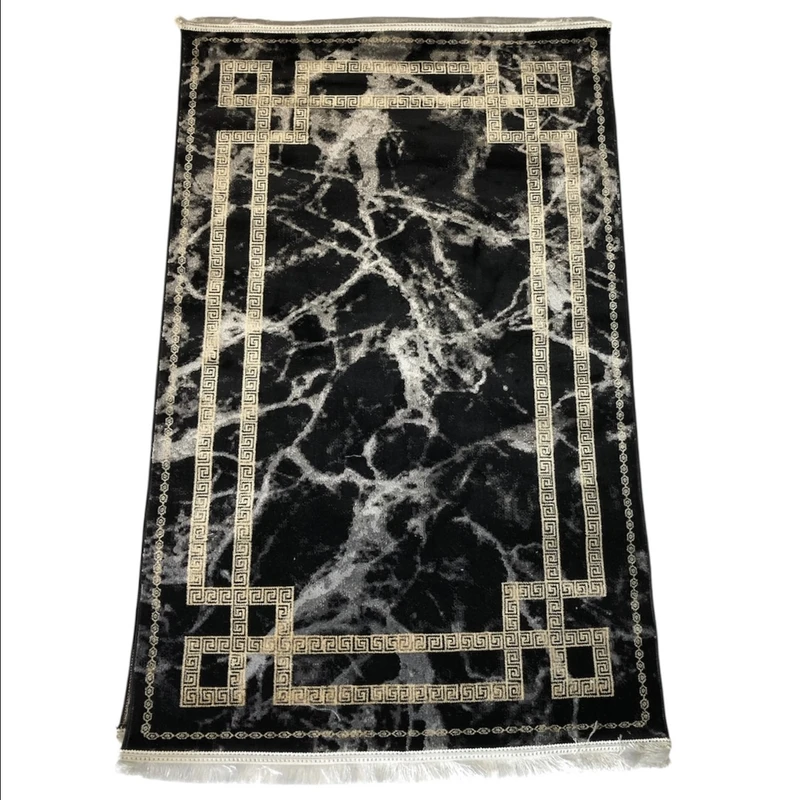 فرش ماشینی 500 شانه زمینه مشکی حاشیه مشکی مدل سنگی 