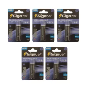 باتری لیتیوم-یون قابل شارژ 18650 دارای برد و محافظ گیگاسل مدل 2600-10c میلی آمپر سر تخت بسته پنج عددی