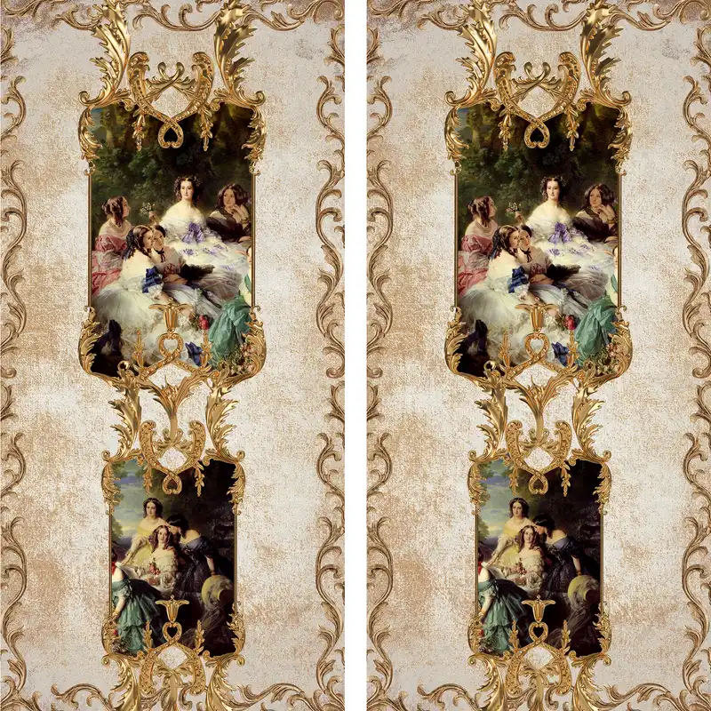 پرده مدل پانچی طرح نقاشی و پتینه سایز 280x145 سانتی متر