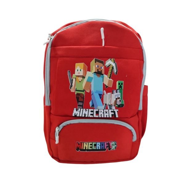 کوله پشتی مدرسه مدل چهار زیپ طرح ماینکرافت تبری کد 007