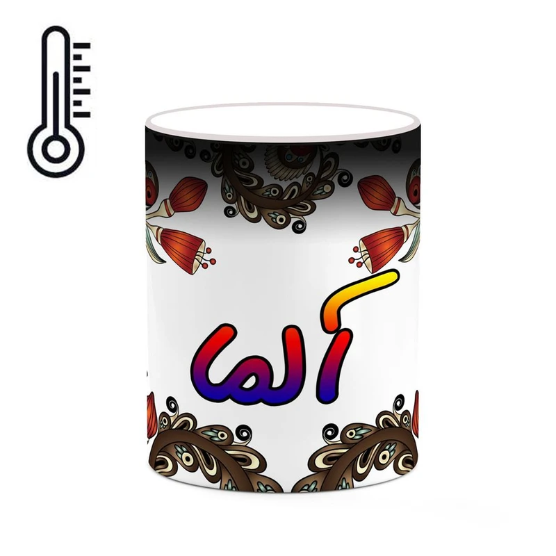 ماگ حرارتی کاکتی مدل اسم آلما طرح سنتی گل و بته کد mgh43724