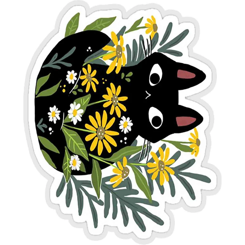 استیکر لپ تاپ طرح Black cat with flowers کد ST206