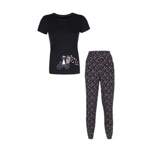 ست تی شرت آستین کوتاه و شلوار زنانه ناربن مدل 1521717-3267 رنگ مشکی